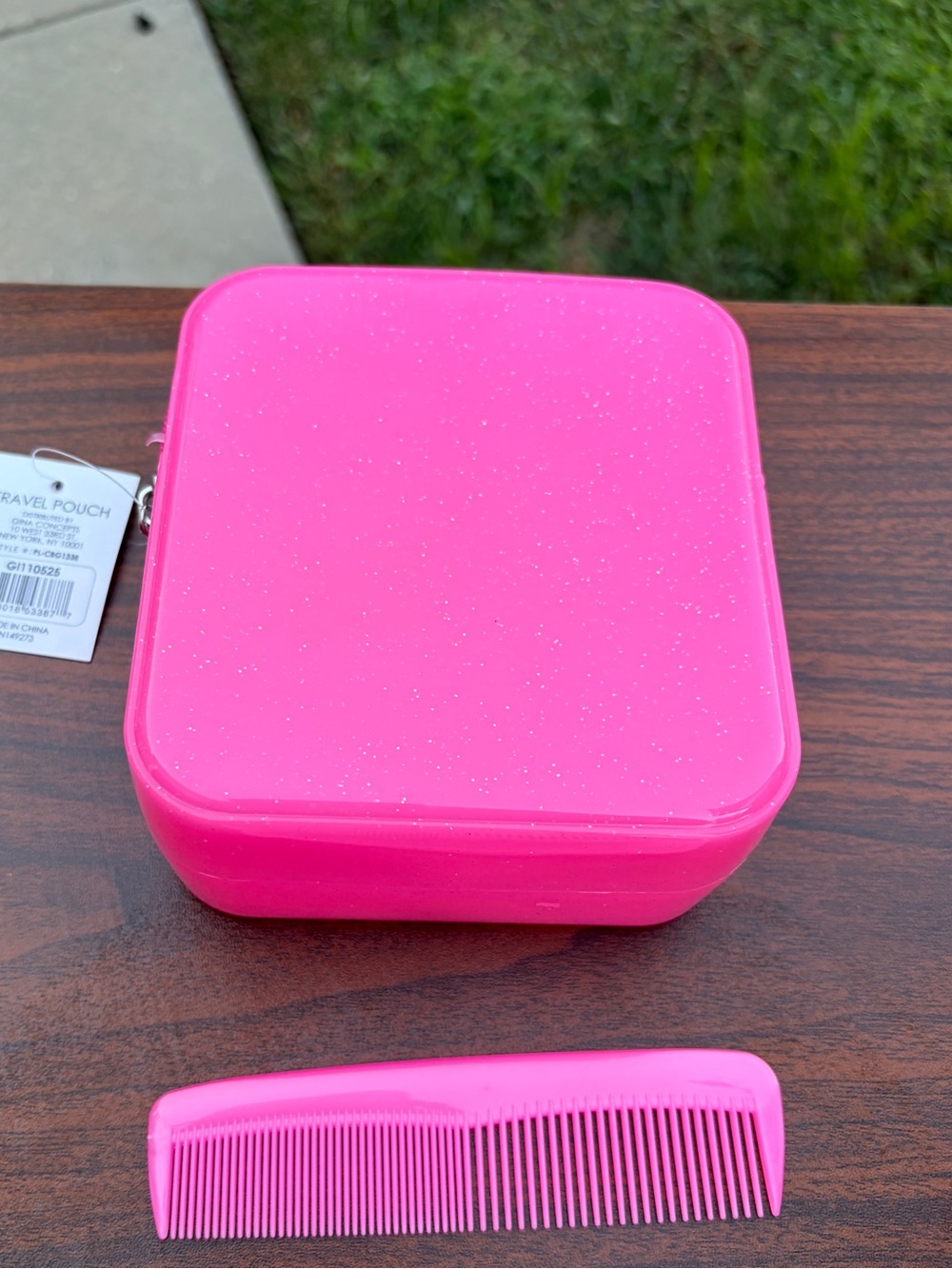 Pink Glitter Travel Cosmetic Pouch with Bonus Hair Comb New with Tags